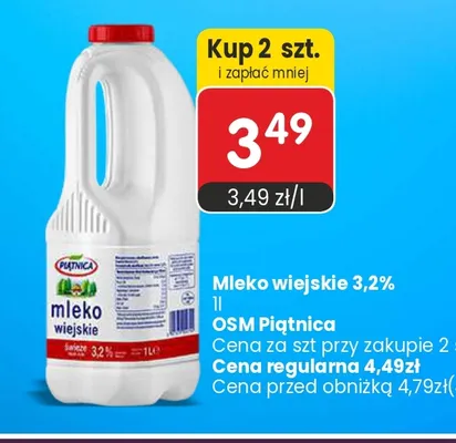 Mleko wiejskie Piątnica 3,2% promocja w Market Point