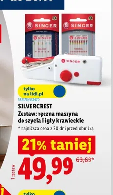 Zestaw ręczna maszyna do szycia + igły krawieckie Silvercrest promocja w Lidl