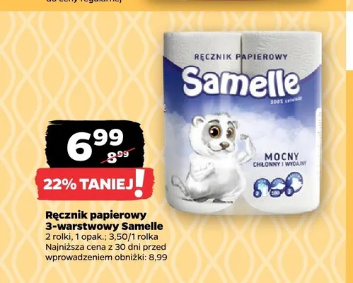 Ręcznik papierowy 3-warstwowy Samelle 2-pak promocja w Netto