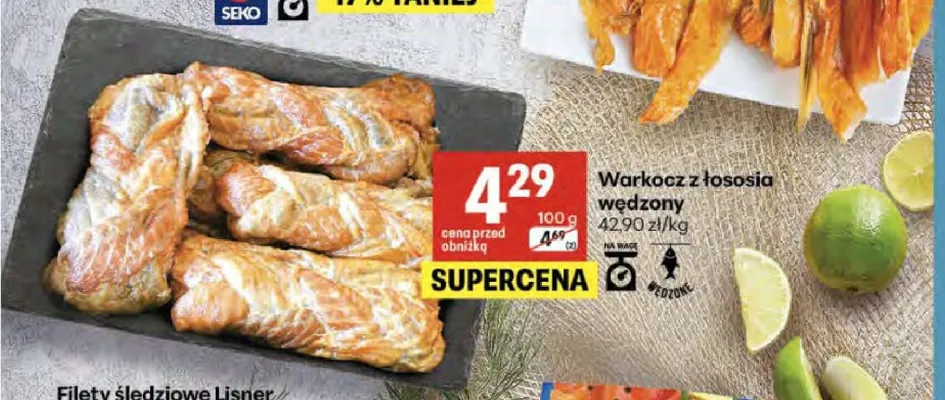 Warkocz z łososia wędzony promocja w Delikatesy Centrum