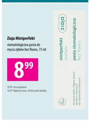 Pasta do zębów Ziaja Mintperfekt szałwia bez fluoru promocja w Hebe