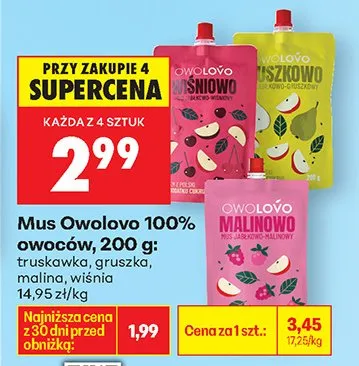 Mus owocowy 100% truskawka promocja w Biedronka