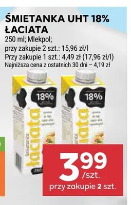 Śmietanka UHT 18% Łaciate promocja w Stokrotka