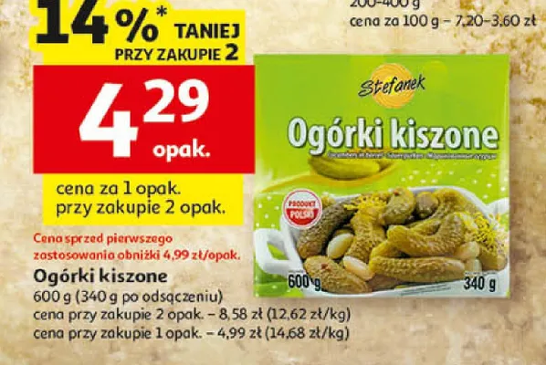 Ogórki kiszone 600g (340g po odsączeniu) promocja w Auchan