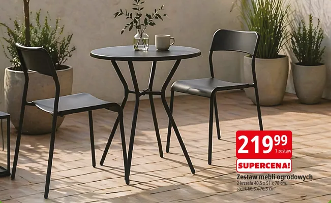 Zestaw mebli ogrodowych 2 krzesła 40,5x51x78cm stolik 60,5x70,5cm promocja w Leclerc