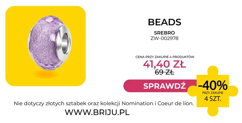Beads srebro ZW-002978 Briju promocja w Briju