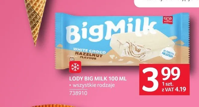 Lody Big Milk White Choco Hazelnut promocja w Selgros