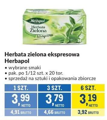 Herbata zielona ekspresowa Herbapol - wybrane smaki promocja w Makro