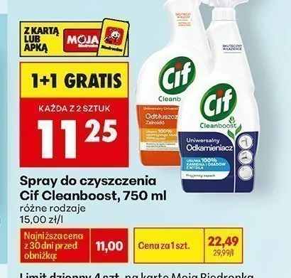 Spray do czyszczenia Cif Cleanboost Odtłuszczacz promocja w Biedronka
