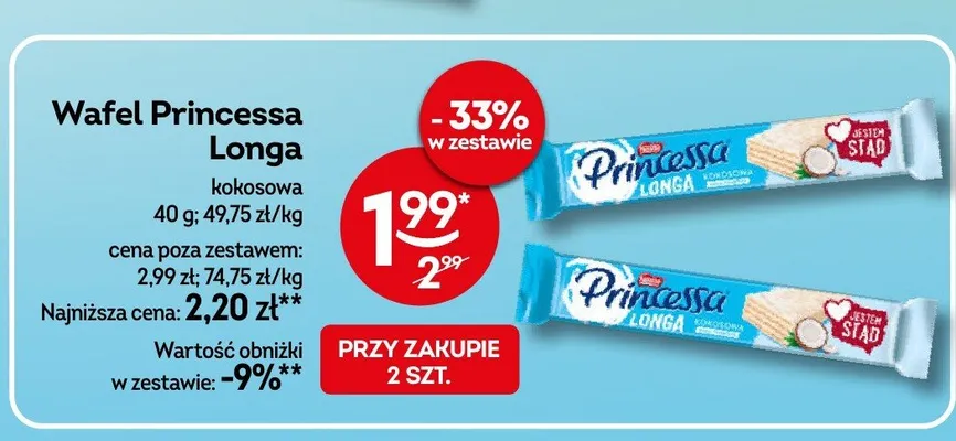 Wafel Princessa Longa kokosowa promocja w Żabka