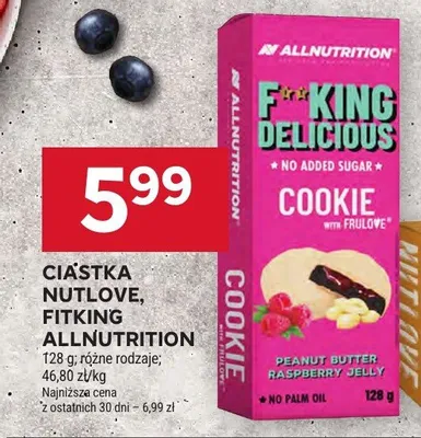 Ciastka Nutlove Fitking Allnutrition cookie masło orzechowe malina promocja w Stokrotka