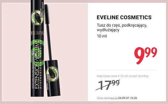 Tusz do rzęs podkręcający wydłużający Eveline Cosmetics promocja w Rossmann