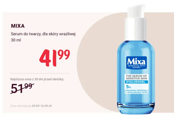 Serum do twarzy dla skóry wrażliwej Mixa promocja w Rossmann