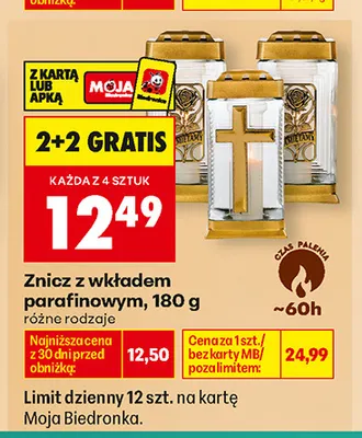 Znicz z wkładem parafinowym promocja w Biedronka