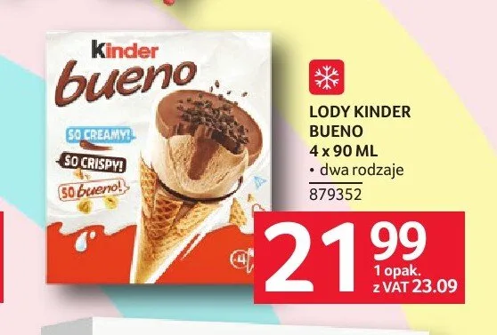 Lody Kinder Bueno 4-pak 90ml promocja w Selgros
