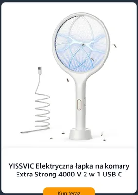 Elektryczna łapka na komary Yissvic Extra Strong 4000V 2 w 1 USB C promocja w Amazon