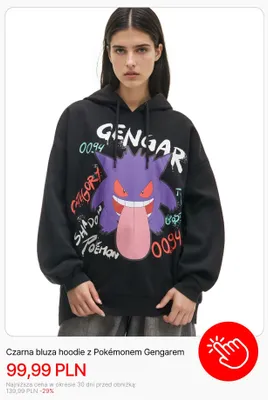 Bluza hoodie Cropp czarna z Pokémonem Gengarem promocja w Cropp