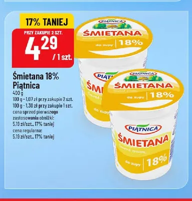 Śmietana Piątnica 18% promocja w POLOmarket