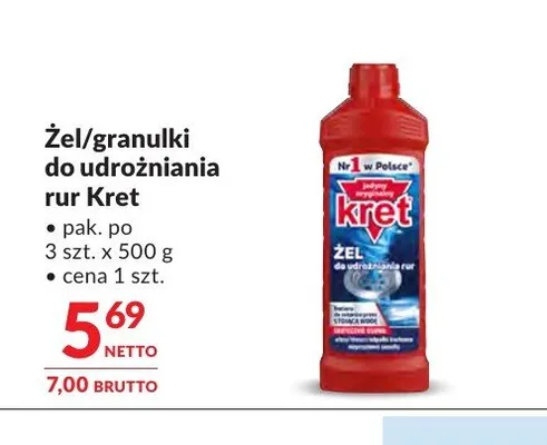 Granulki do udrożniania rur Kret promocja w Makro