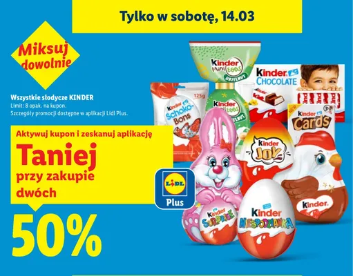 Wszystkie słodycze Kinder DRUGI -50% promocja w Lidl