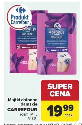 Majtki chłonne damskie rozm. M, L, 8 szt. promocja w Carrefour Market