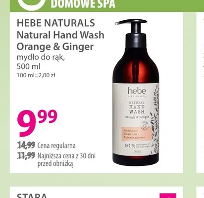 Natural Hand Wash Orange & Ginger mydło do rąk Hebe Naturals promocja w Hebe