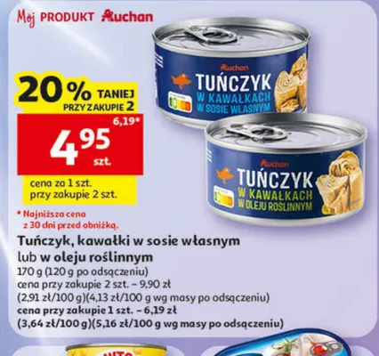 Tuńczyk w kawałkach w oleju roślinnym Auchan promocja w Auchan