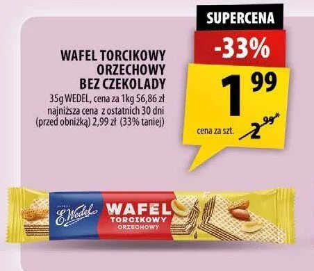 Wafel Torcikowy orzechowy bez czekolady E.Wedel promocja w Arhelan