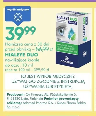 Krople do oczu Hialeye Duo promocja w Super-Pharm