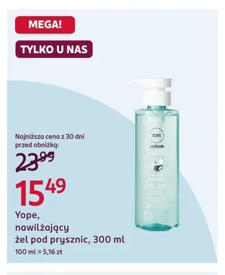 Nawilżający żel pod prysznic Yope promocja w Rossmann