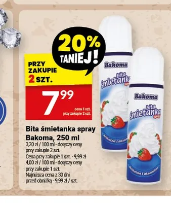 Bita śmietanka w sprayu Bakoma promocja w Twój Market