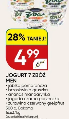 Jogurt 7 zbóż Men żurawina czerwony grejpfrut Bakoma promocja w Chata Polska