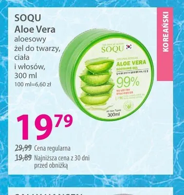 Aloesowy żel do twarzy, ciała i włosów SOQU Aloe Vera promocja w Hebe