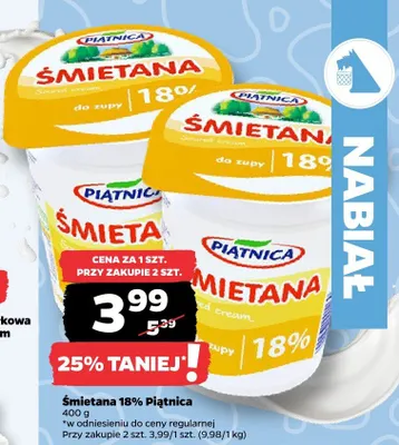 Śmietana 18% promocja w Netto