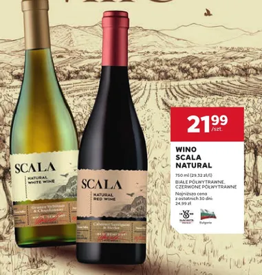 Wino Scala Natural białe półwytrawne, czerwone półwytrawne promocja w Stokrotka
