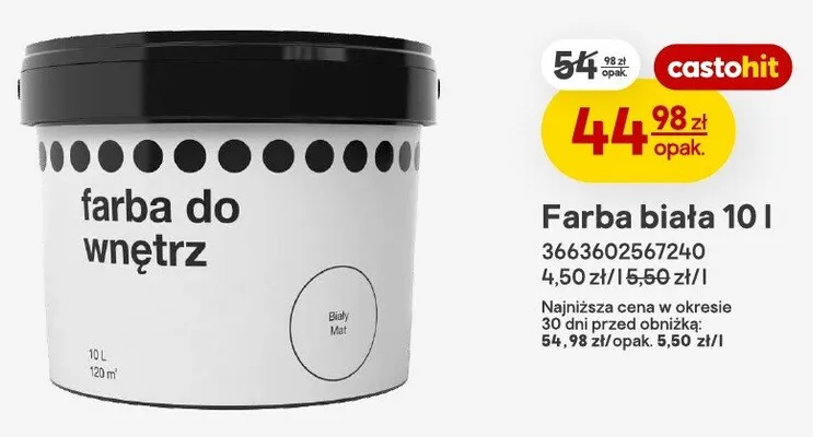 Farba do wnętrz biała promocja w Castorama