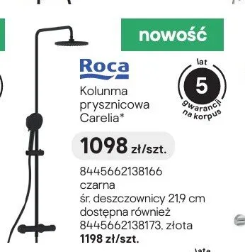 Kolumna prysznicowa Roca Carelia czarna promocja w Castorama