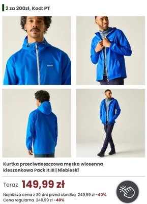 Kurtka przeciwdeszczowa męska wiosenna kieszonkowa Regatta Great Outdoors Pack It III Niebieski promocja w Regatta