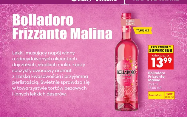 Wino musujące Bolladoro Frizzante Malina promocja w Biedronka