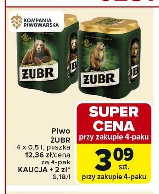 Piwo Żubr 4-pak 500ml promocja w Carrefour Market