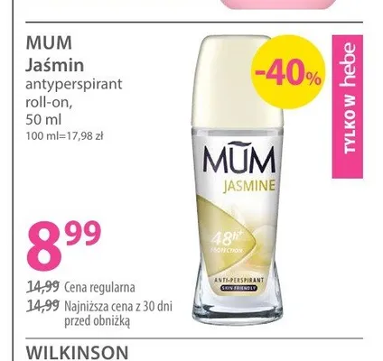 Antyperspirant roll-on Mum Jaśmin promocja w Hebe