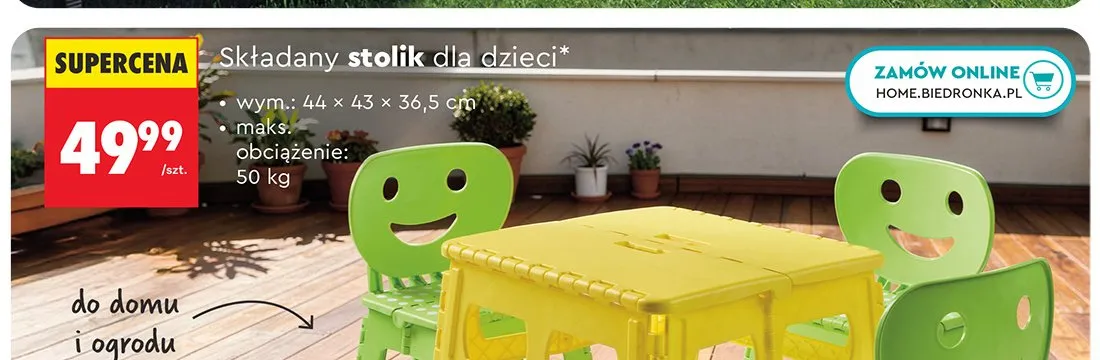 Składany stolik dla dzieci wym. 44x43x36,5cm promocja w Biedronka