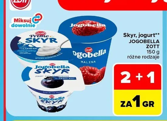 Jogurt typu skyr owocowy Zott Jogobella promocja w Carrefour