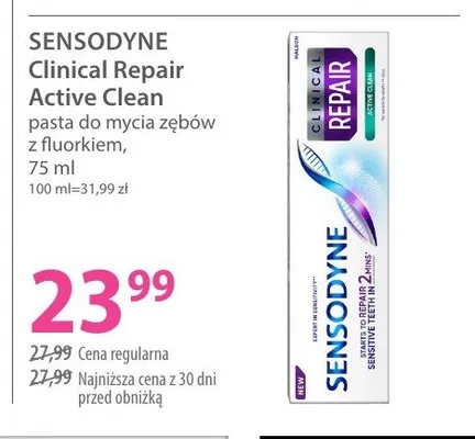Pasta do mycia zębów SENSODYNE Clinical Repair Active Clean z fluorkiem promocja w Hebe