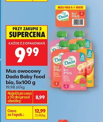 Mus owocowy Baby food Bio 5x100g promocja w Biedronka