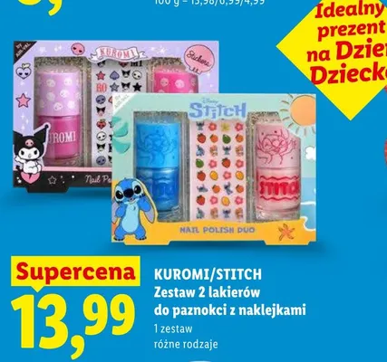 Zestaw 2 lakierów do paznokci z naklejkami Stitch promocja w Lidl
