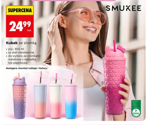 Kubek ze słomką Smukee 850 ml promocja w Biedronka