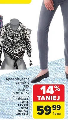 Spodnie jeans damskie TEX push up rozm. S - XL promocja w Carrefour
