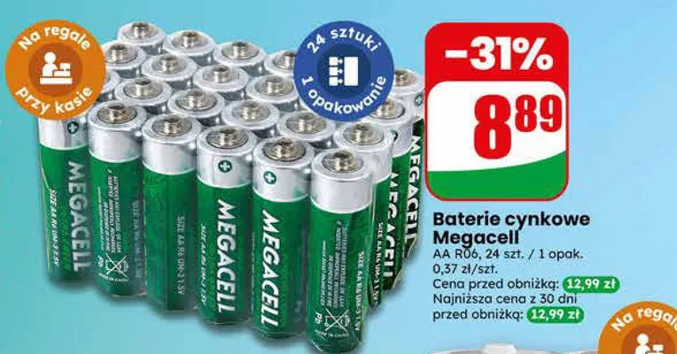 Baterie cynkowe Megacell AA R06 24szt. 1 opak. promocja w Dino