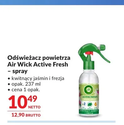 Odświeżacz powietrza Air Wick Active Fresh spray kwitnący jaśmin i frezja promocja w Makro